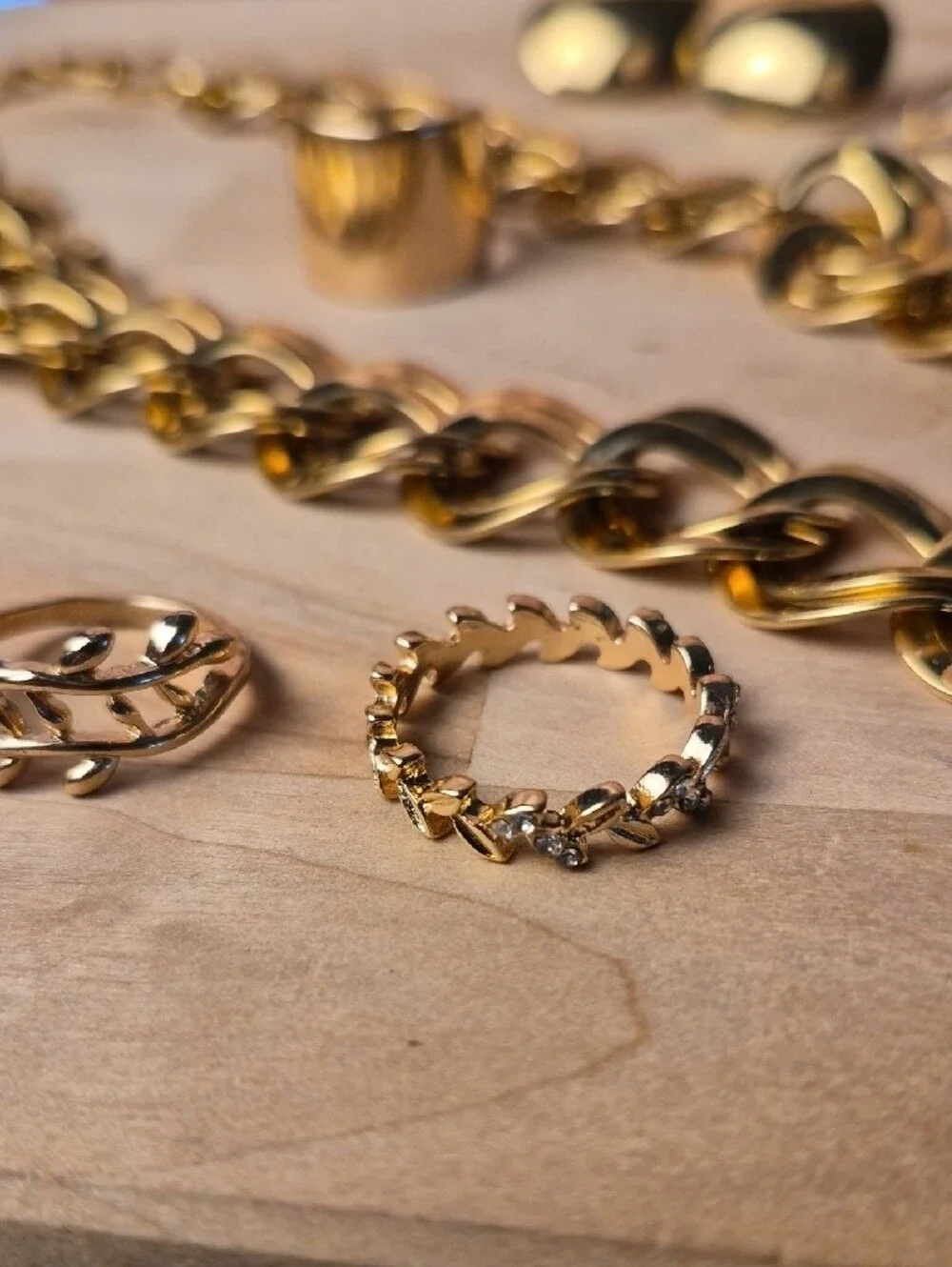 Goldtone Lot Of Chain, Bracelet, And Rings